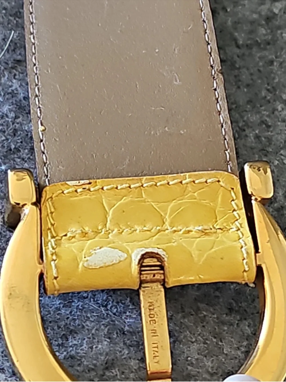 Salvatore Ferragamo Yellow Croc-Embossed Leather Belt with Gold Gancini Buckle